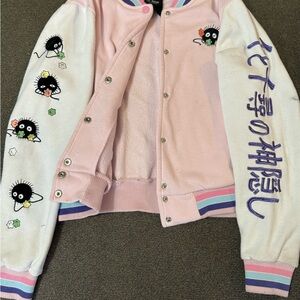 Pink and White Varsity Jacket with Embroidery